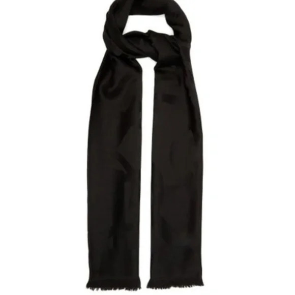 Saint Laurent YSL Monogram Scarf in 100% Wool Jacquard Black HUGE Logo Large NWT - Picture 4 of 13